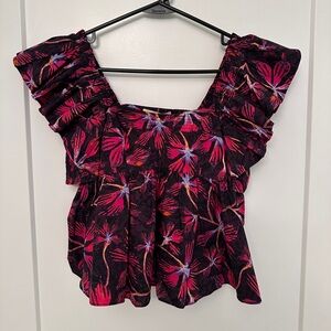 Ulla Johnson NWT Black and Pink Floral Blouse